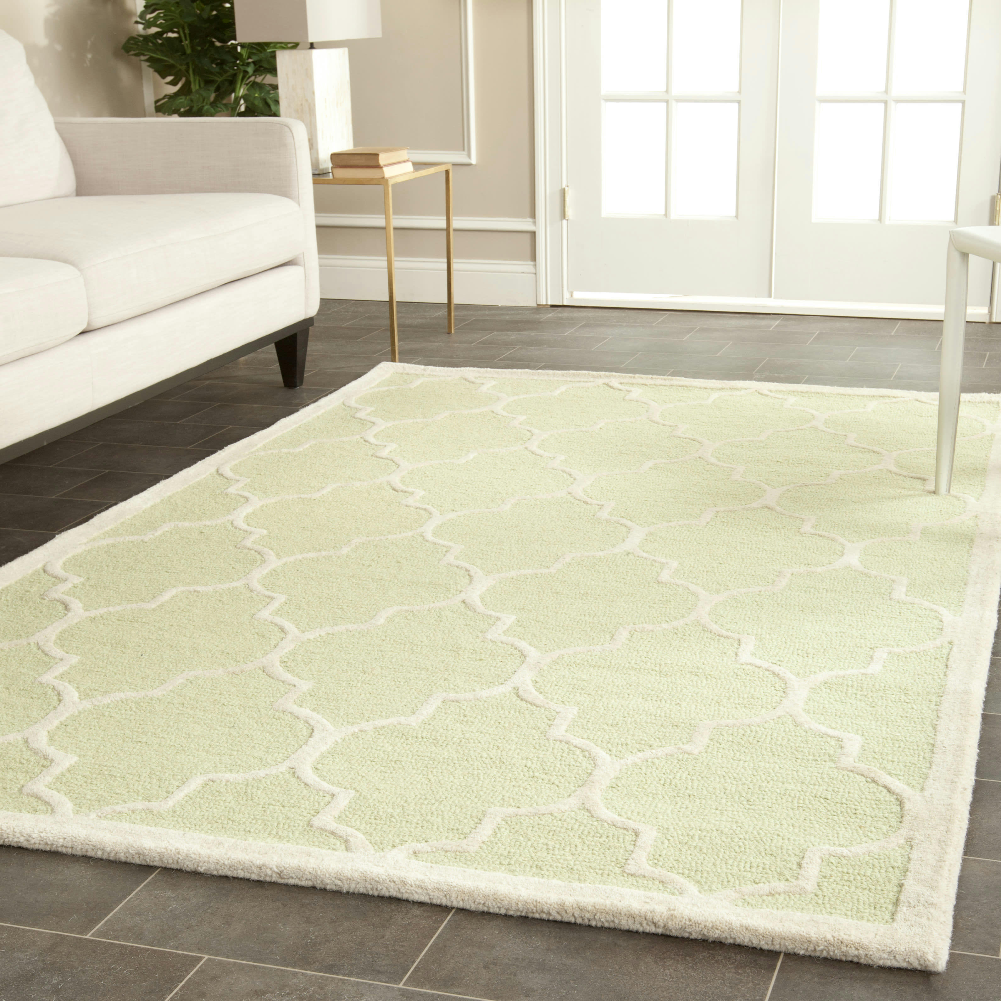 CAMBRIDGE - Tapis de salon interieur en vert clair & ivoire, 91 x 152 cm