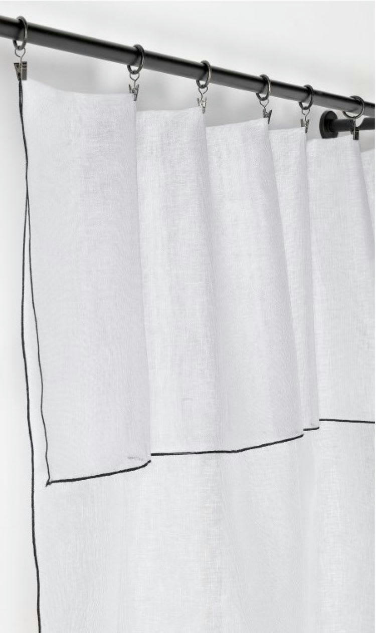 - Voilage aspect lin bourdon noir Blanc 140x295cm