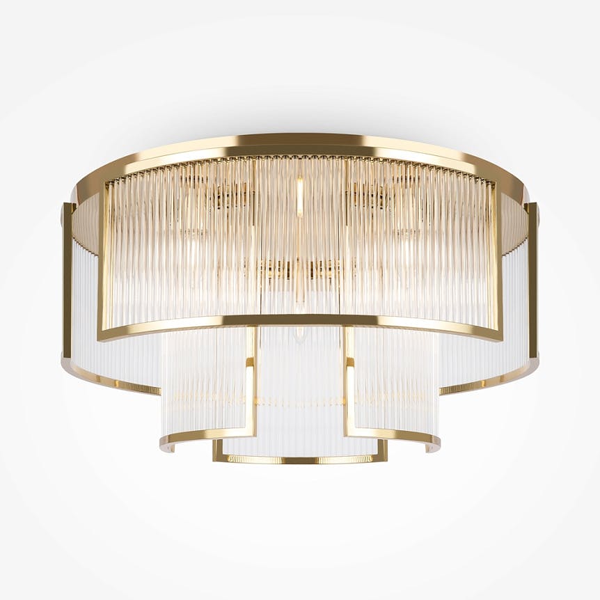 Plafonnier Art Déco verre cannelé – structure dorée ⌀65 cm ELMA