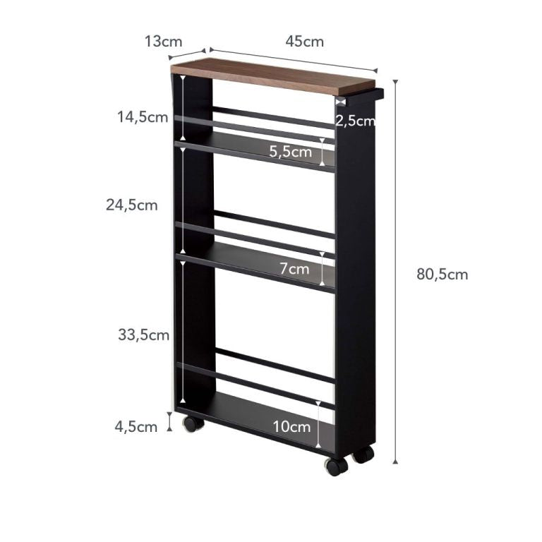 Yamazaki Smalle Trolley voor Keuken of Badkamer - Tower - Zwart