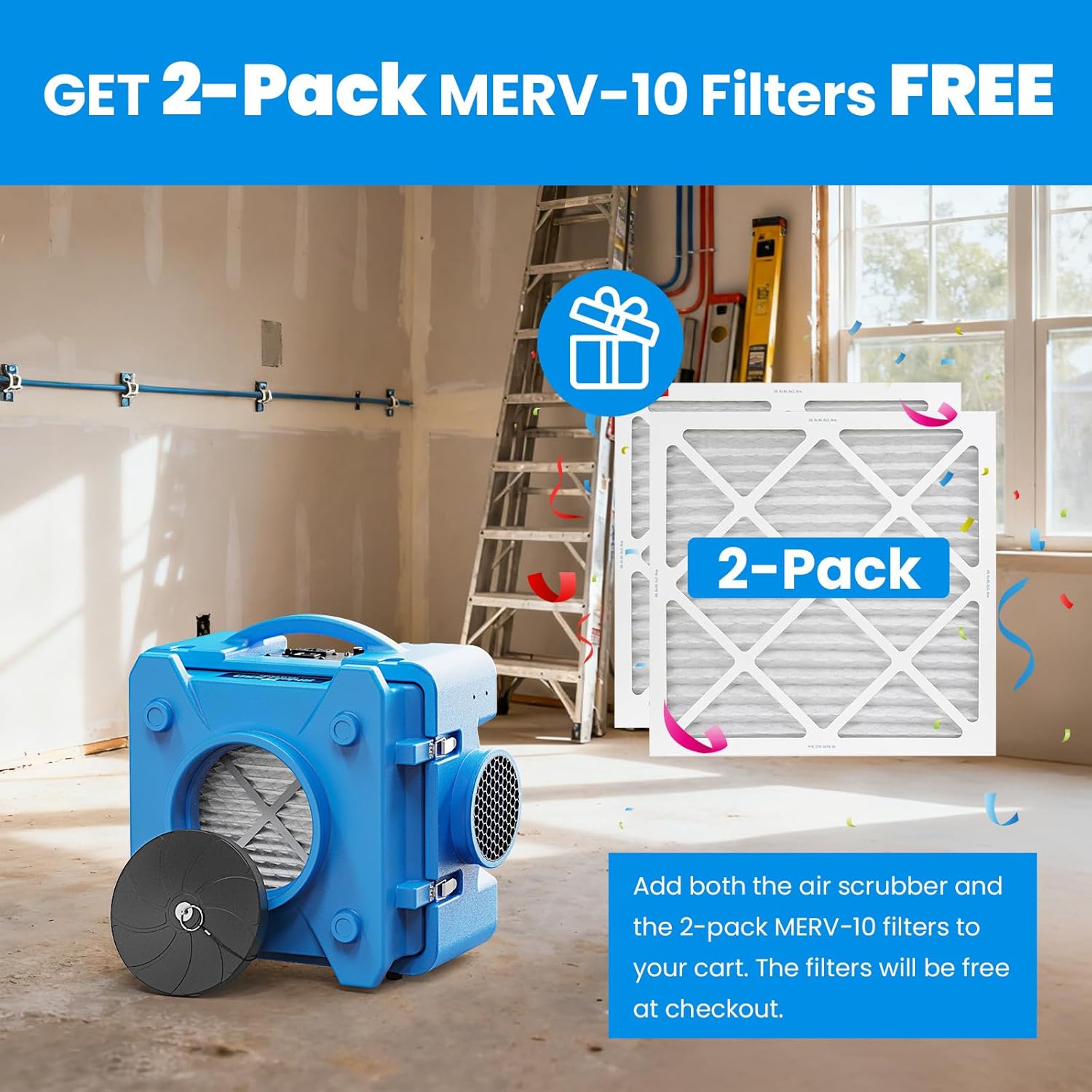 CADPXS Shield-550 Air Scrubber 550 CFM with 3-Stage Filtration, Negative Air Machine, Airborne Cleaner HEPA Scrubber, Water Damage Restoration Equipment, Commercial Air Purifier