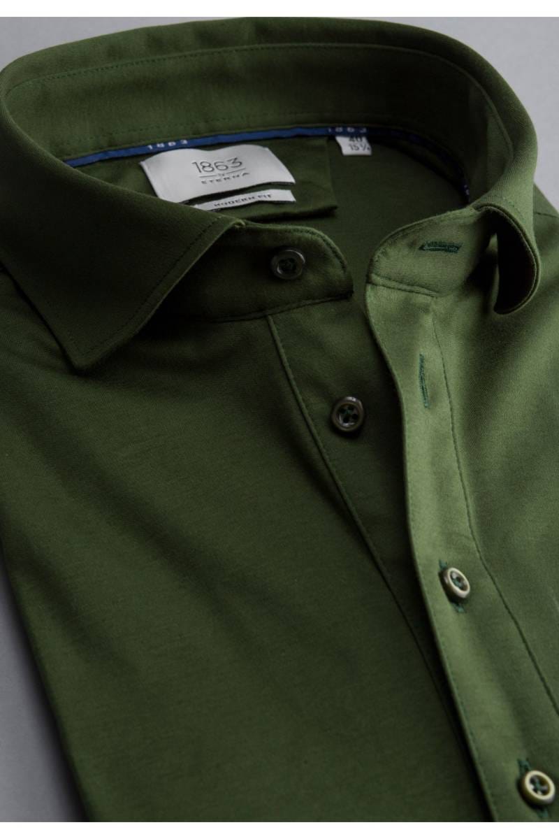 ETERNA 1863 Modern Fit Longsleeve Poloshirt dunkelgrün, Einfarbig