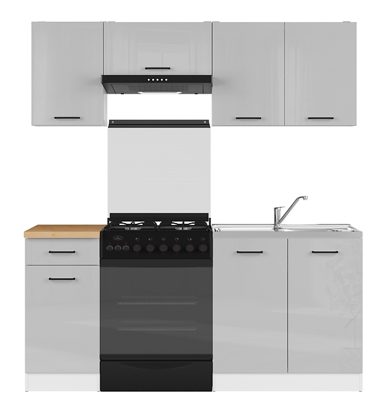 Komplet kuchenny Junona Line 180 cm jasny szary połysk z blatem