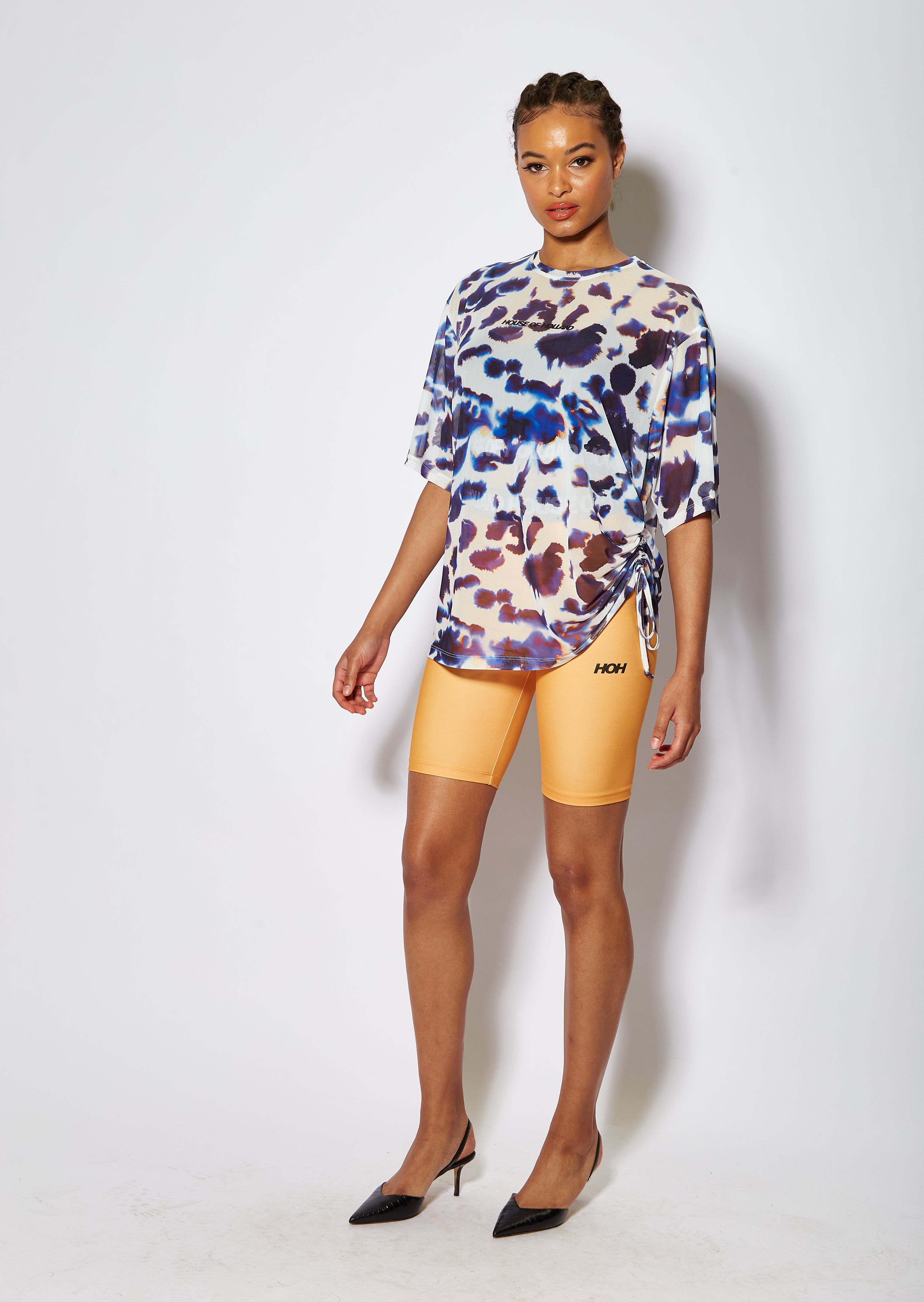 House of Holland Drawstring Detail Animal Print Mesh Top