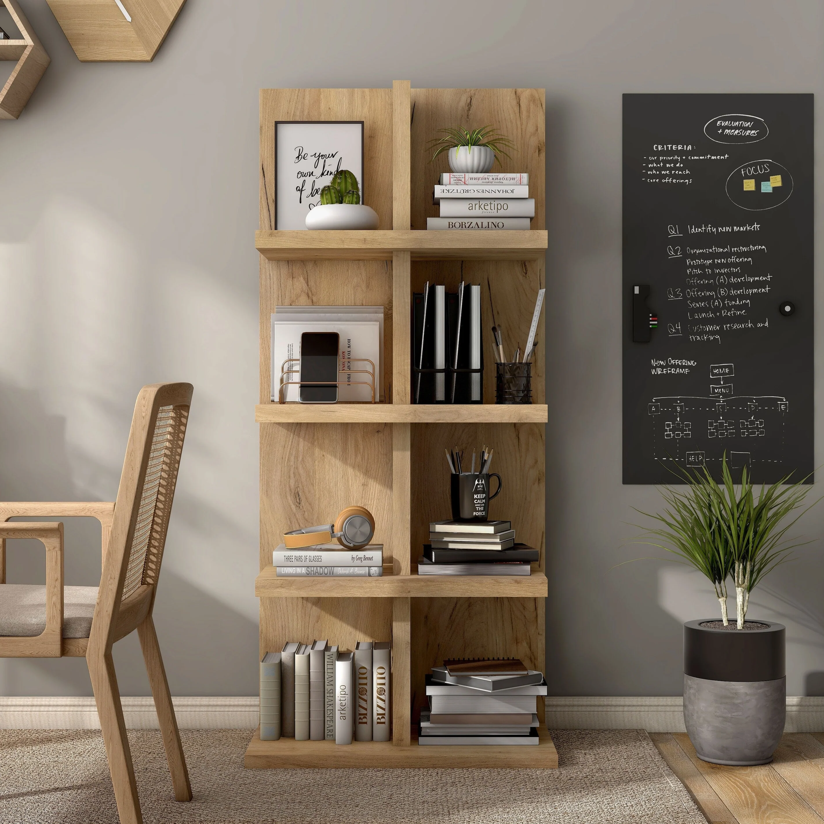 DH BASIC Contemporary Oak 71-inch 8-Open Shelf Bookshelf by Denhour