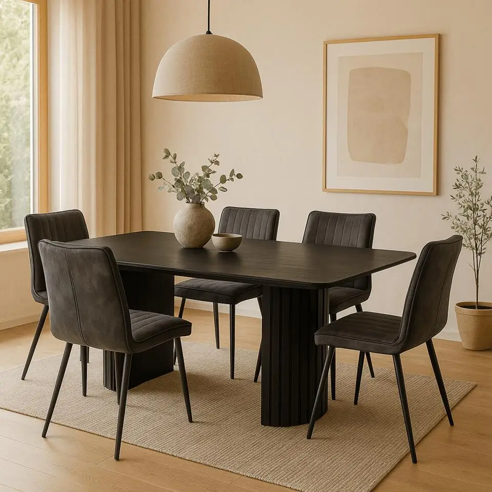 Mangohoutonline - Eettafel Lucia Black 240x110cm Rechthoekig - Zwart - Mahom