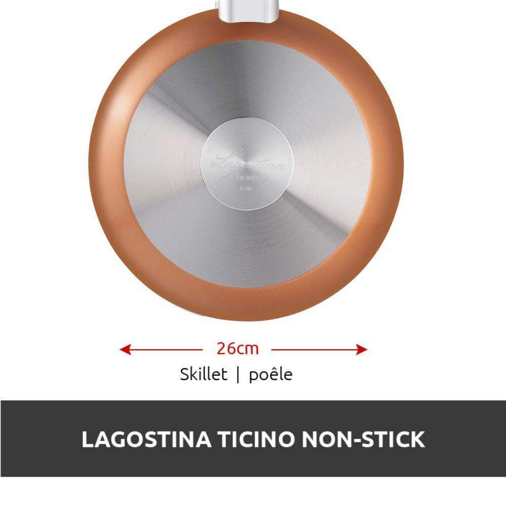 Lagostina Ticino Copper Frying Pan, Non-Stick, Dishwasher & Oven Safe, 26-cm