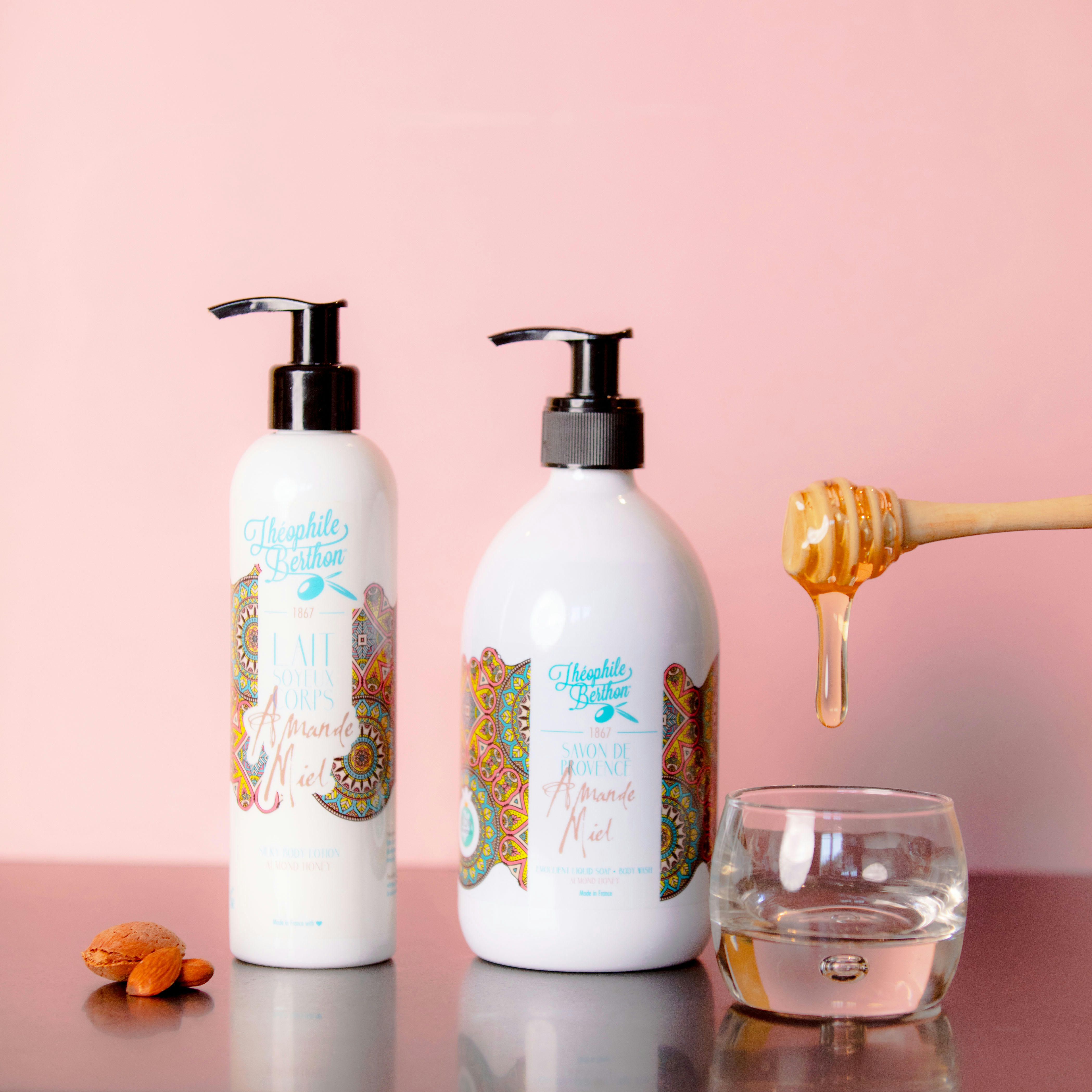 GOURMANDISE - Coffret baume main lait corps et savon douche parfum amande miel