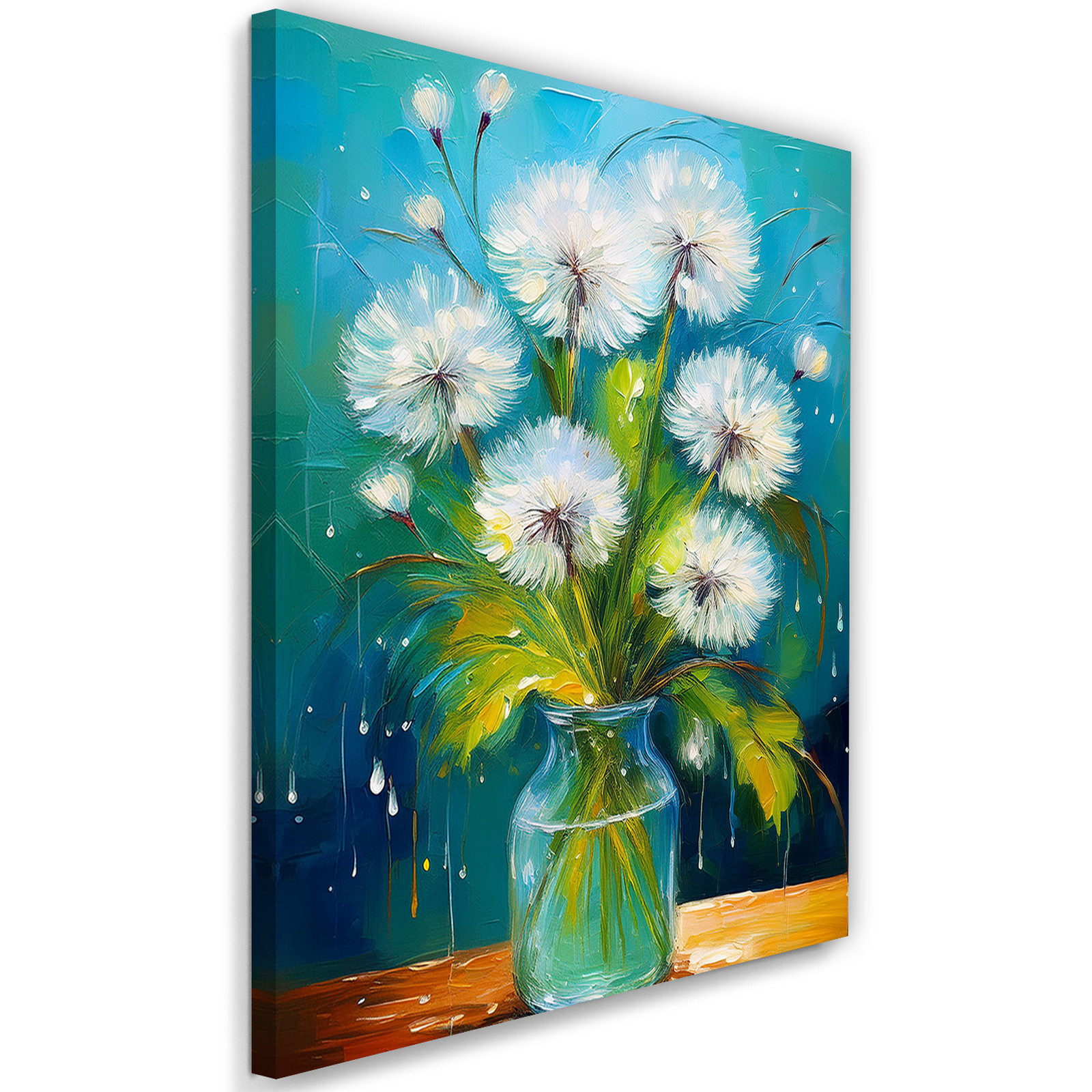 Feeby Obraz na płótnie, Dmuchawce kwiaty w wazonie Turkusowy 40x60