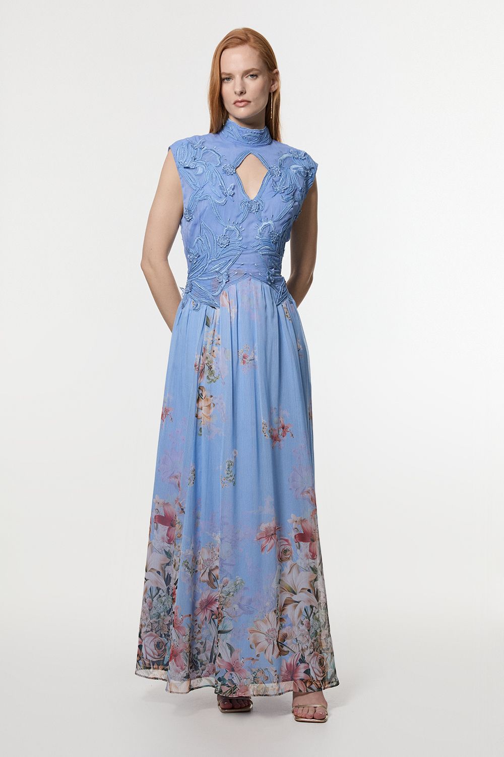 KarenMillen Floral Applique Lace Maxi Dress