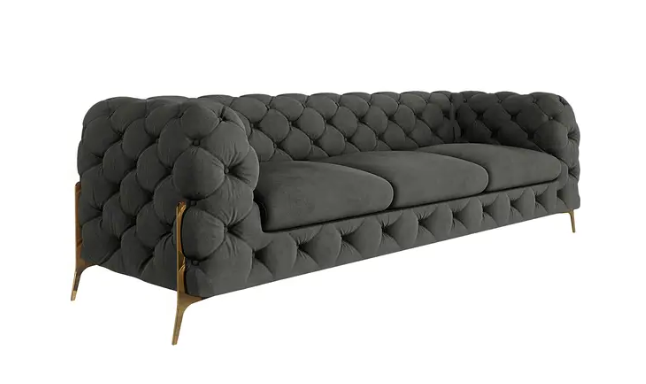 Ropez Chelsea Bis sofa 3 pikowana grafitowa nogi złote