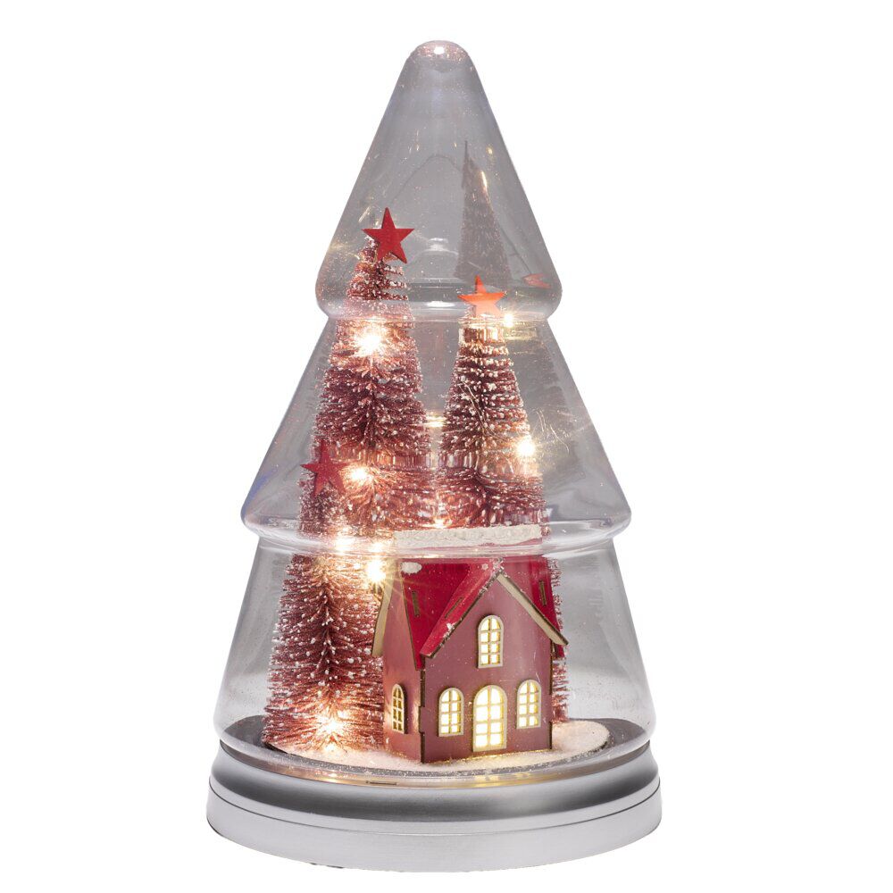Sapin décoratif de No&euml;l LED scène No&euml;l rouge traditionnel Ø19xH32cm