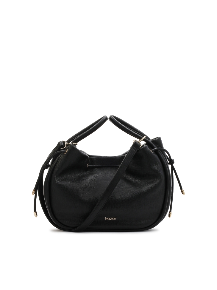 Black natural leather bag with strap