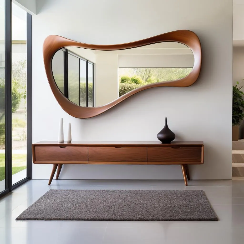 Real Walnut Asymmetrical Mirror - Mid-Century Modern Mirror - Asymmetrical Irregular Mirror - Wooden Mirror - Abstract mirror