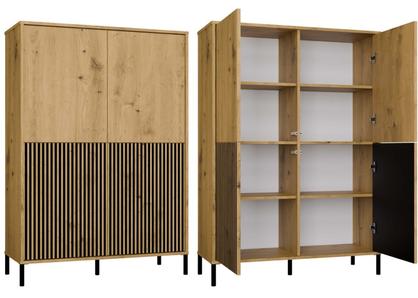Witryna KAMARO 4DK Slim/Gładki Dąb Artisan 4 Drzwi Lamele
