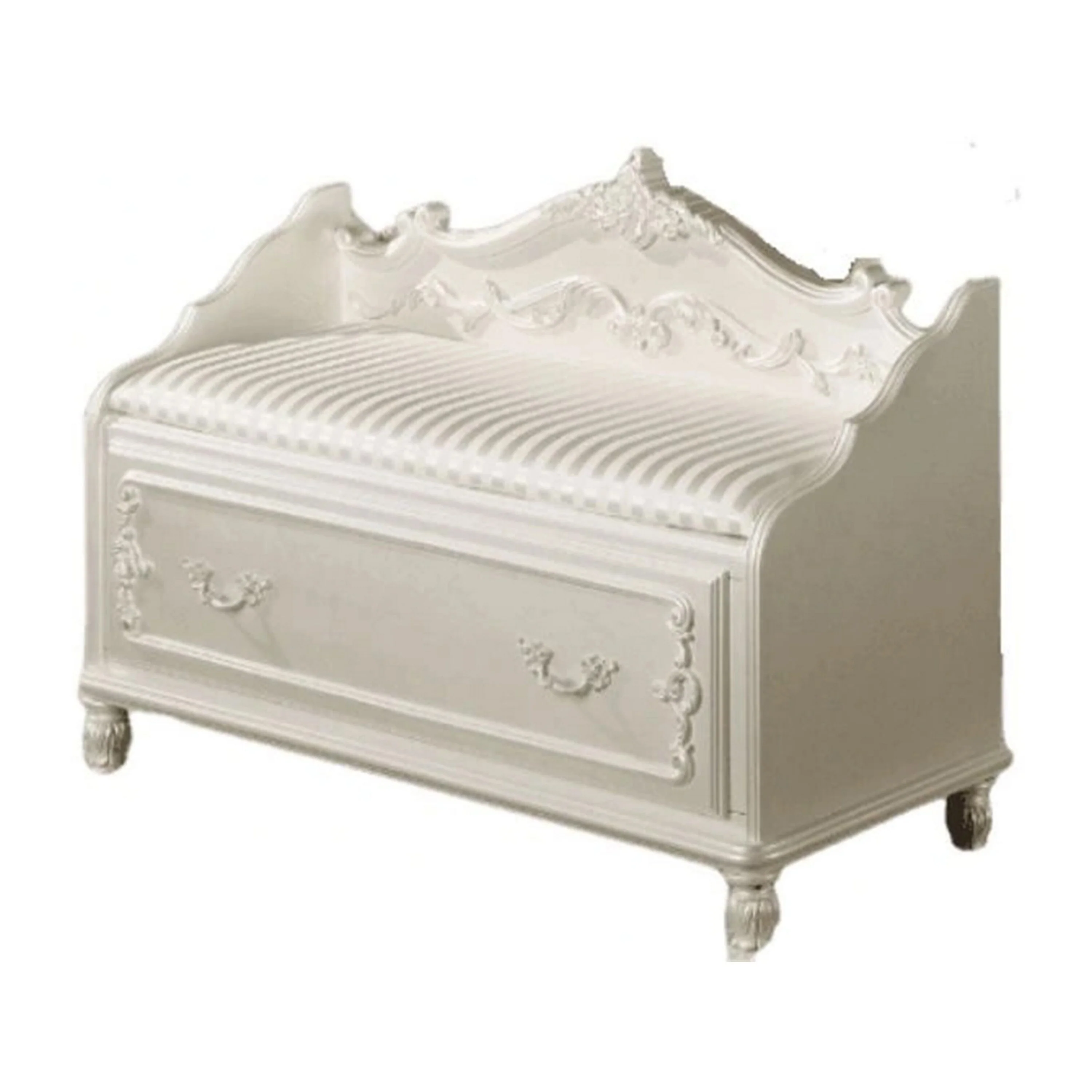 Ziva Accent Bench, Storage Drawer, Scrollwork, Pearl White, 41 Inch
