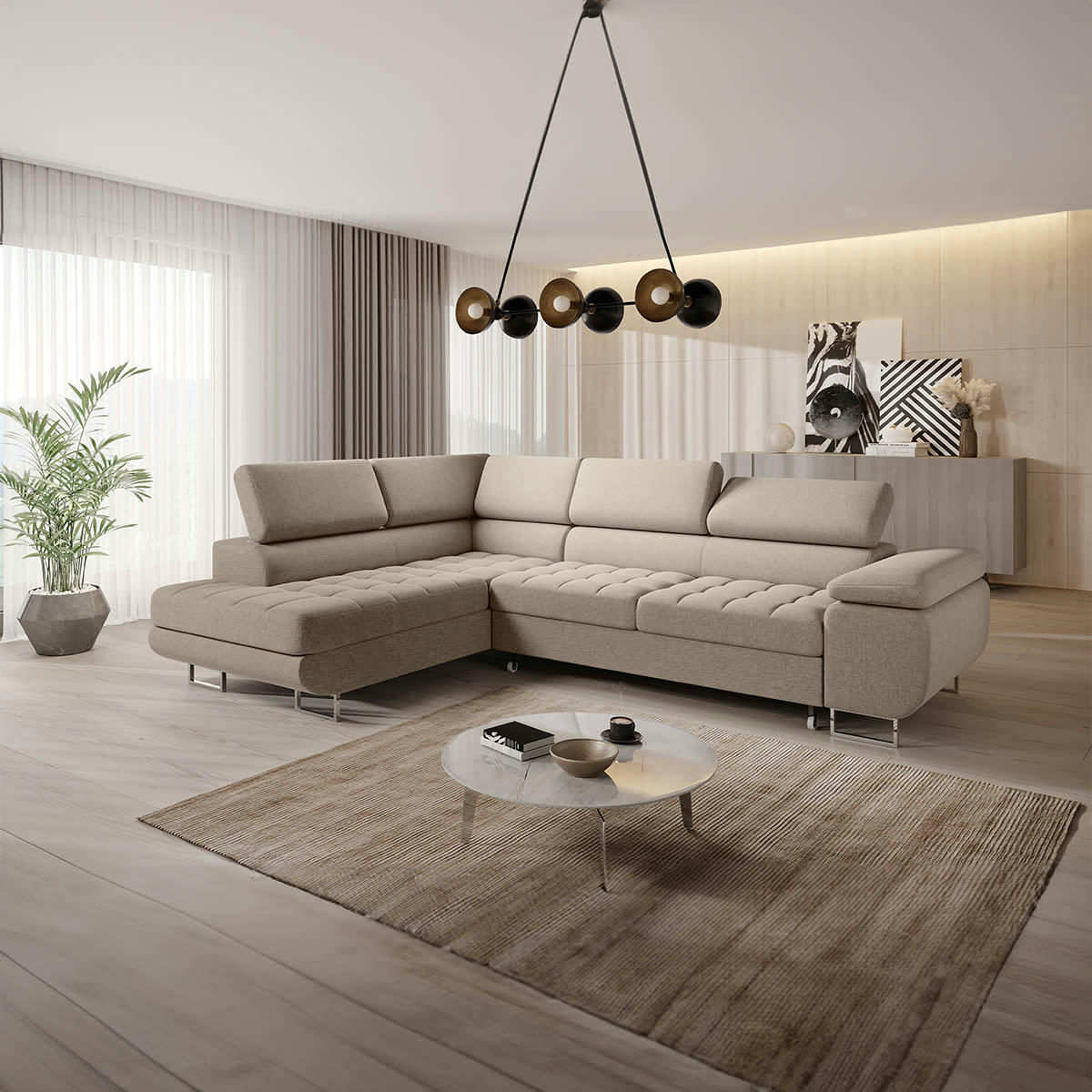 - Canapé d'angle convertible gauche 4 places taupe