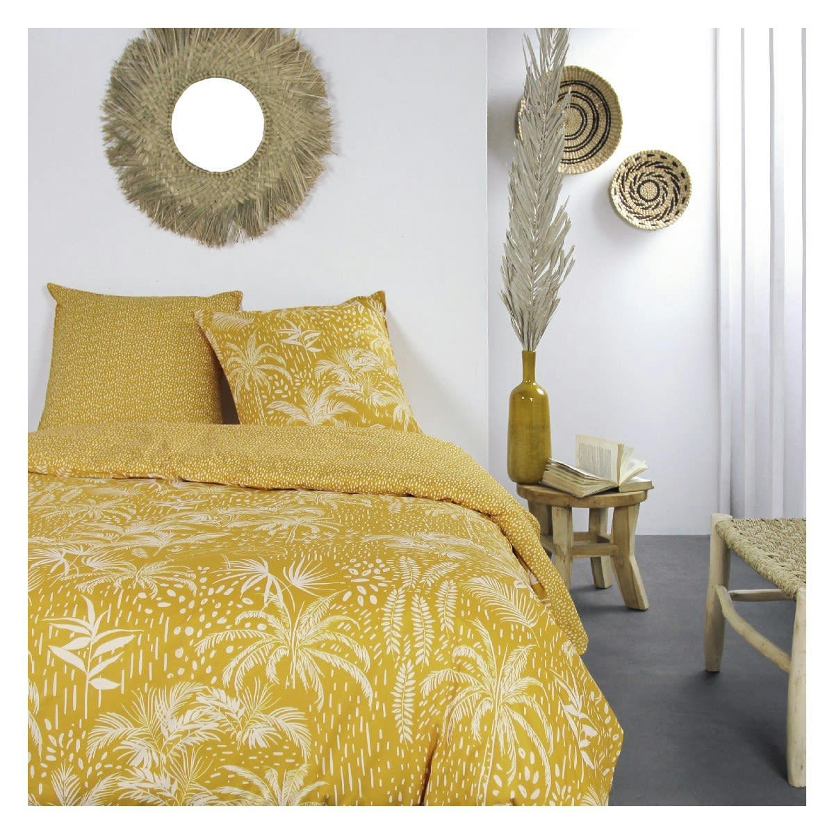 MAWIRA - Parure de lit zippée 2 personnes imprimé en Coton Jaune 240x220 cm