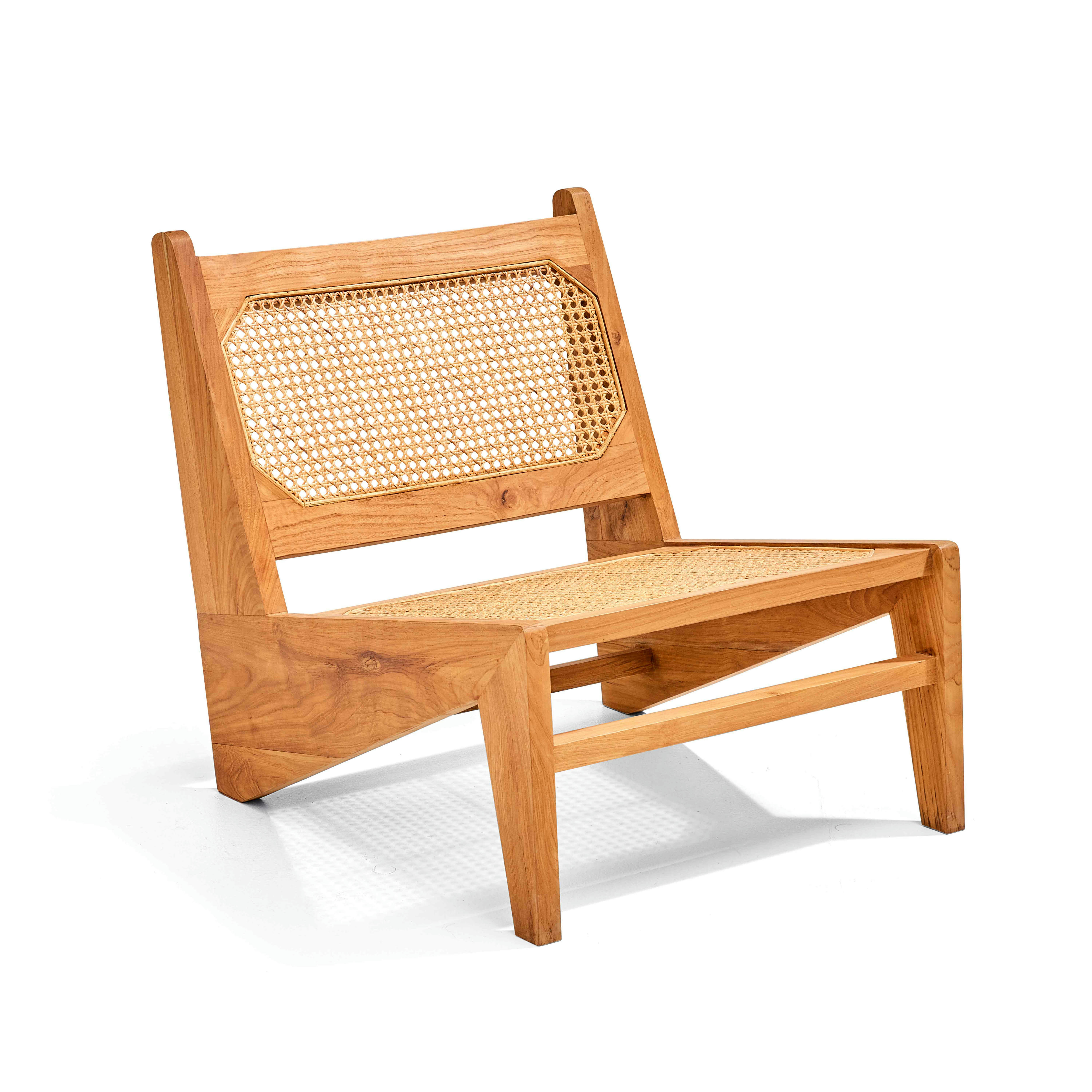 ARAYA - Fauteuil bas en rotin naturel et teck massif