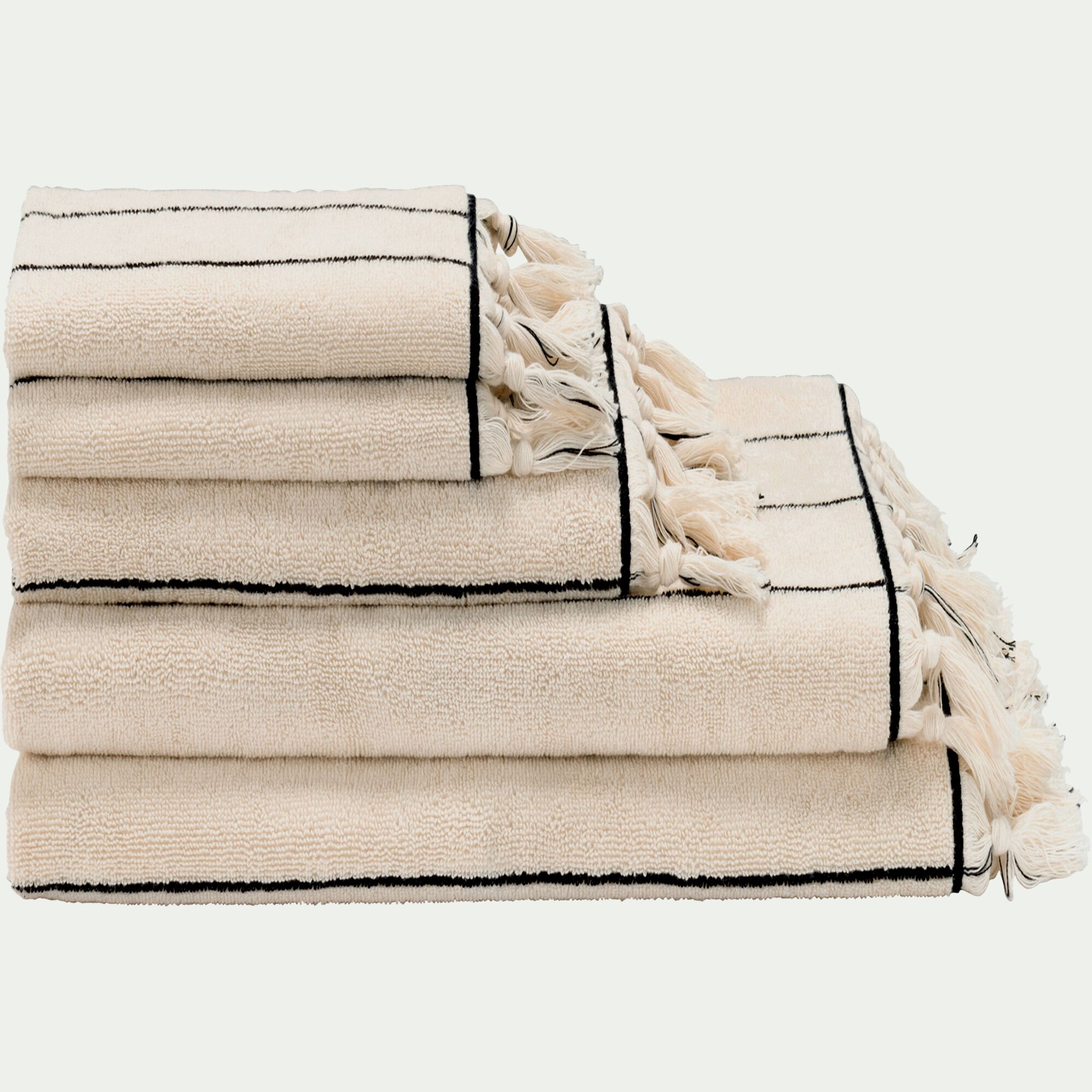 PISELLI - Linge de toilette rayé en coton - beige