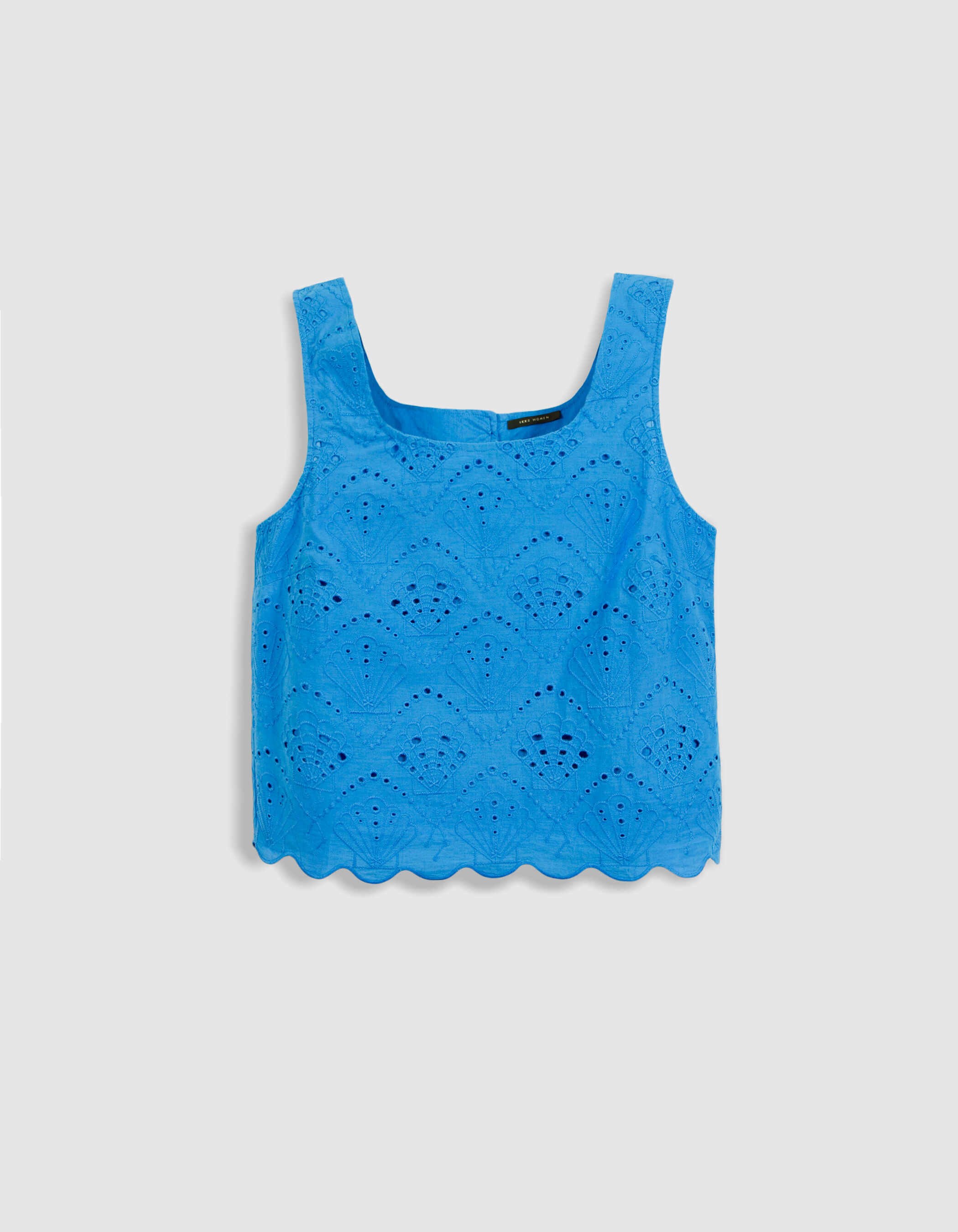 Top sans manches bleu broderie anglaise Femme