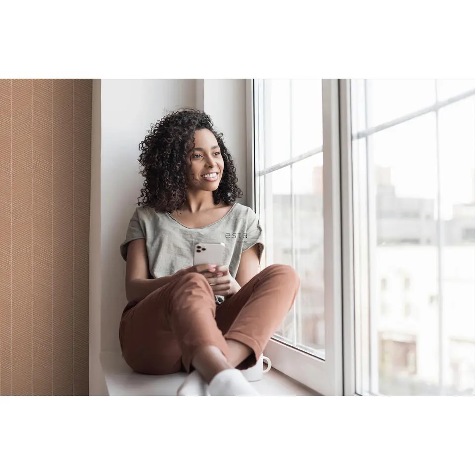 ESTAhome behang visgraat-motief licht terracotta - 53 cm x 10.05 m