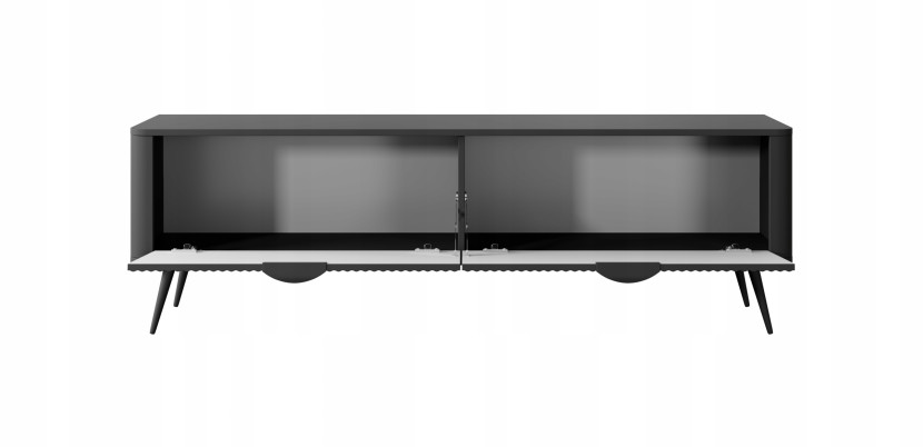 Czarna Szafka RTV LANTE 163 cm 2 Drzwi Frezowany Front Glamour