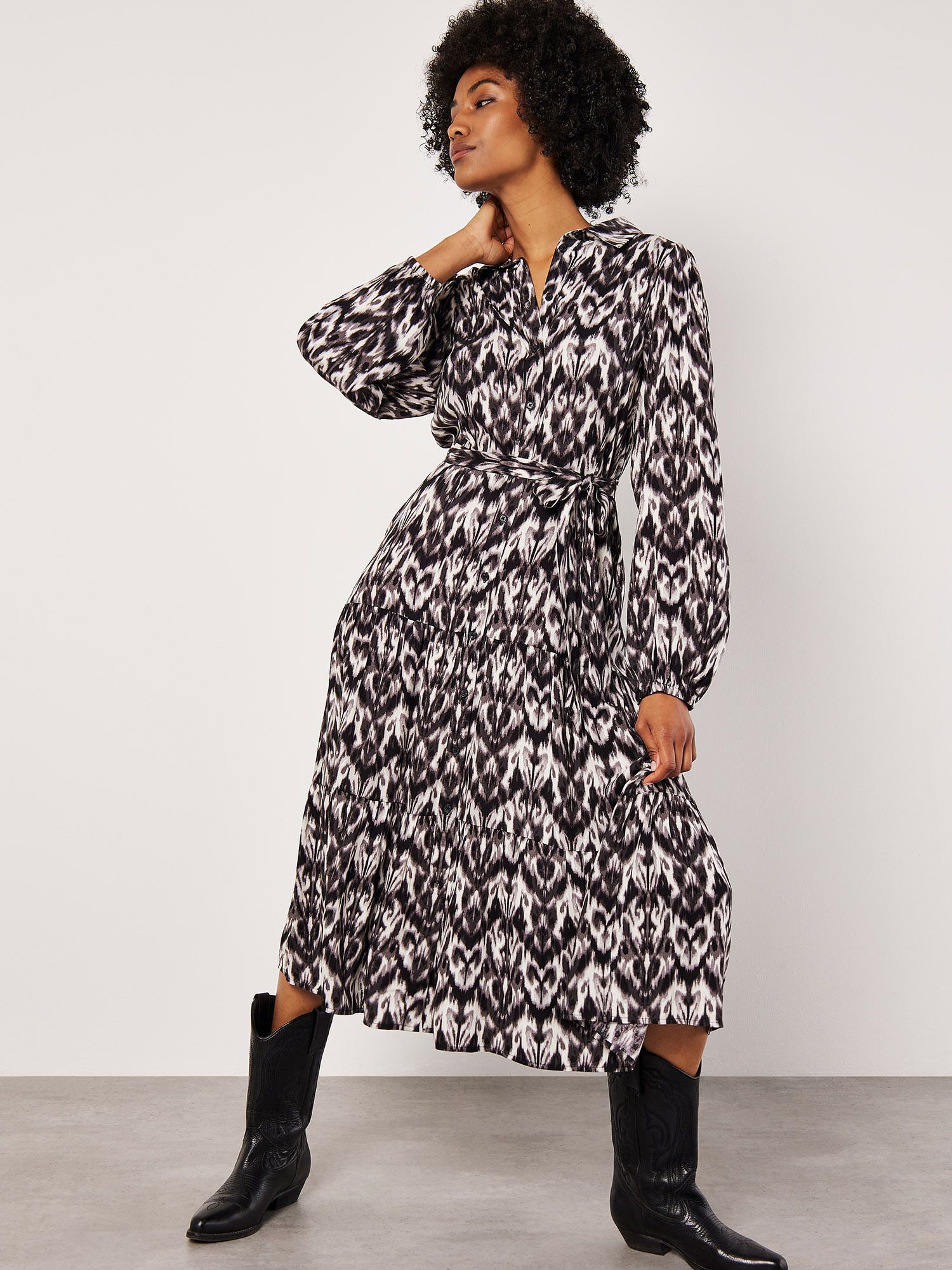 Apricot Ikat Tiered Shirt Midi Dress