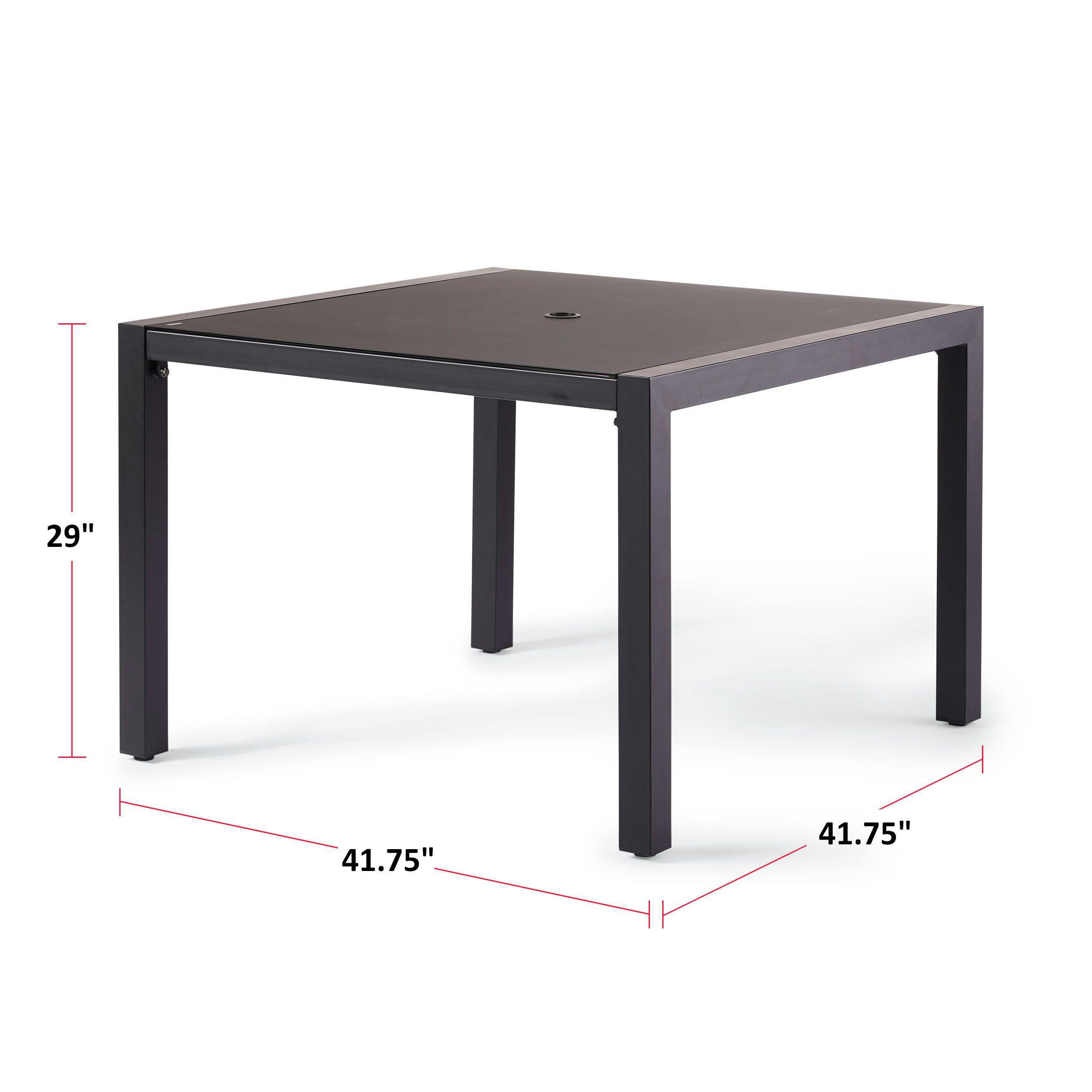CANVAS Mercier Steel Square Outdoor/Patio Dining Table w/Umbrella Hole,Black, 42x42x29-in