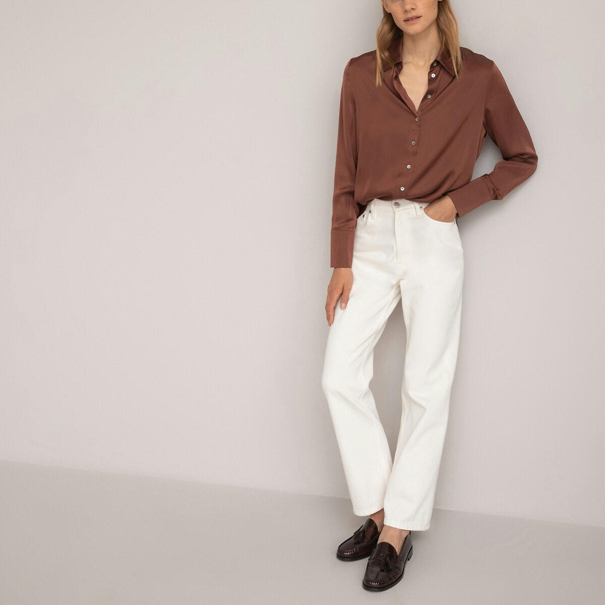 Chemise manches longues en satin