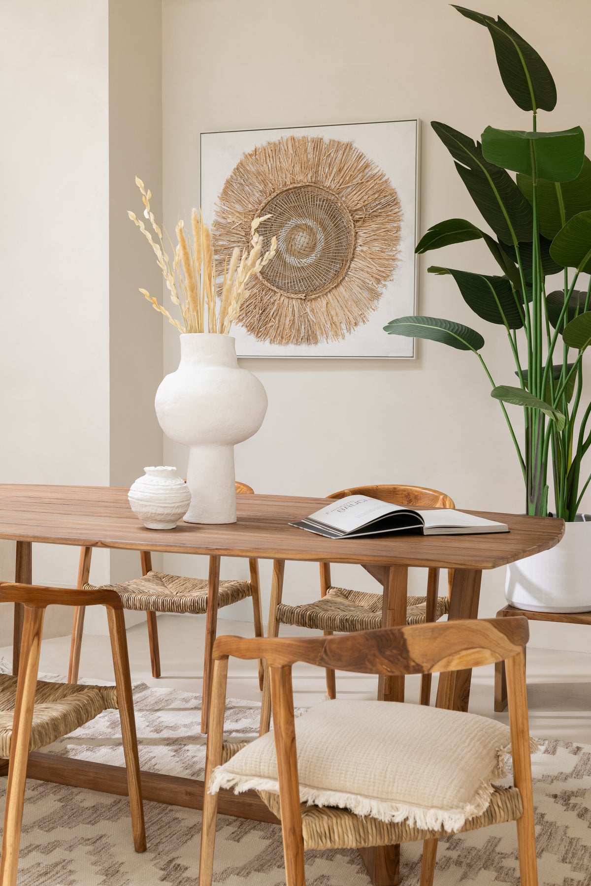 J-Line wanddecoratie Ibiza Cirkel - canvas/verf - creme/wit - large