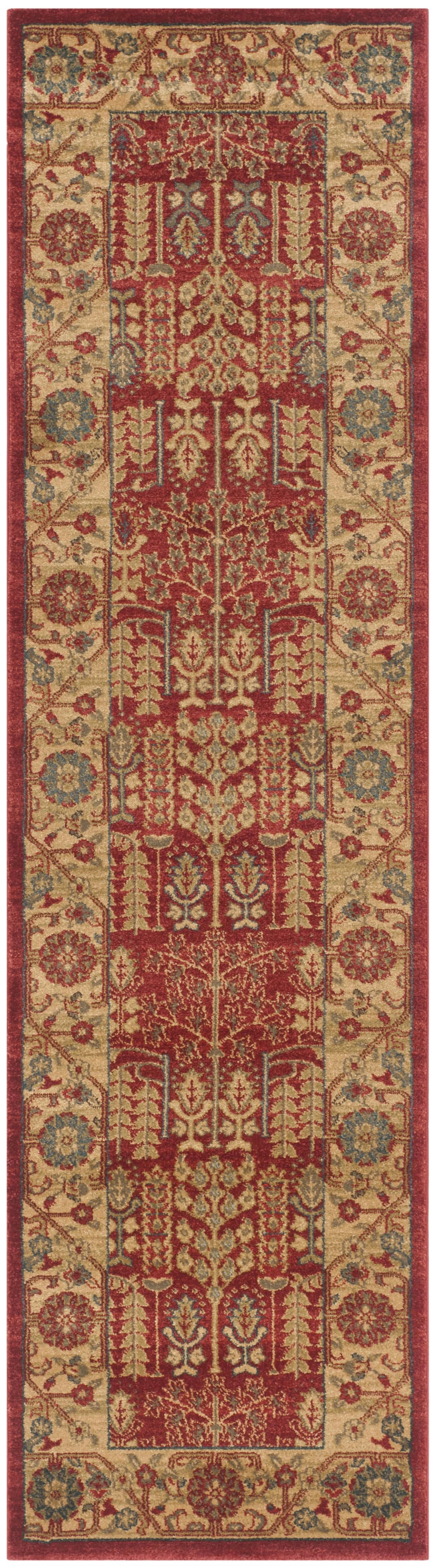 MAHAL - Tapis de salon interieur en rouge & naturel, 66 x 244 cm
