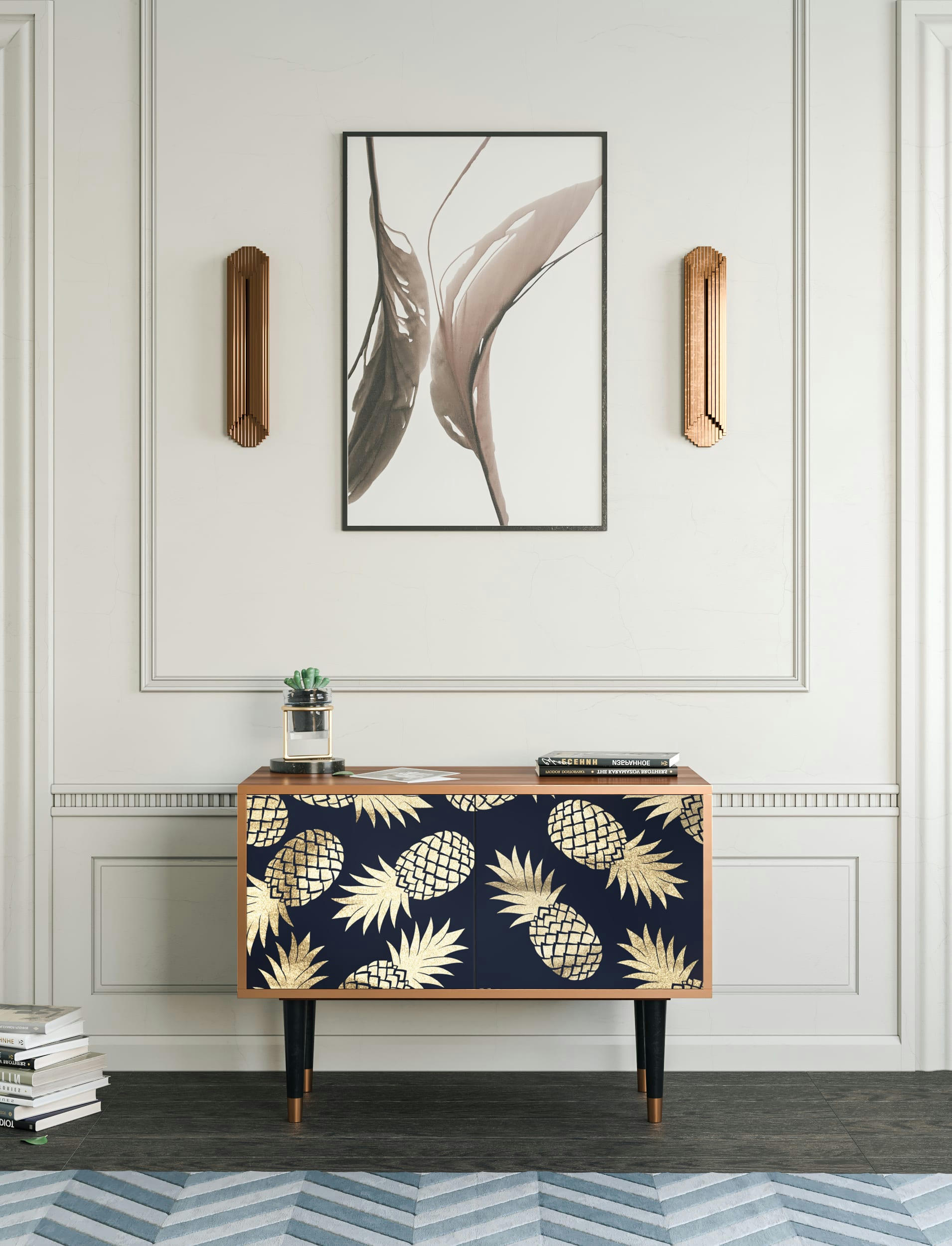 SUNNY PINEAPLE - Buffet bas  bleu et jaune 2 portes L 94 cm