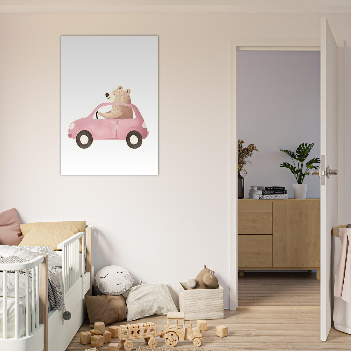 Artfulprints Poster Avontuur op wielen  - 70x100 cm - Roze