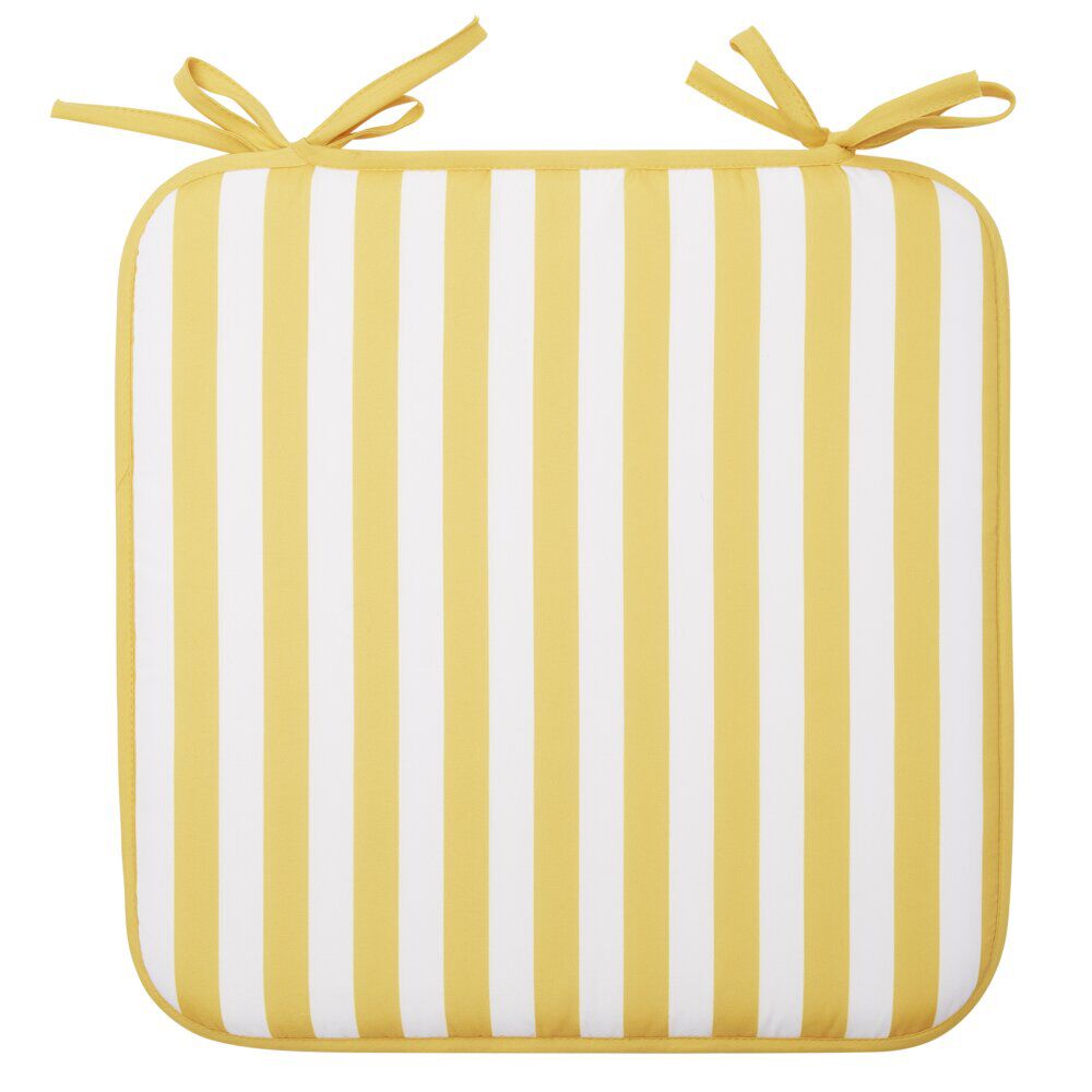 Galette de chaise carrée rayures bayadères blanches et jaunes 40x40cm