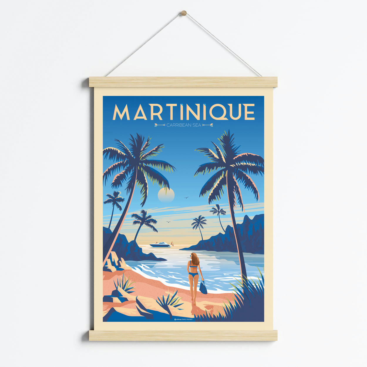 - Affiche La Martinique France + Cadre Magnétique (Bois) 50x70 cm