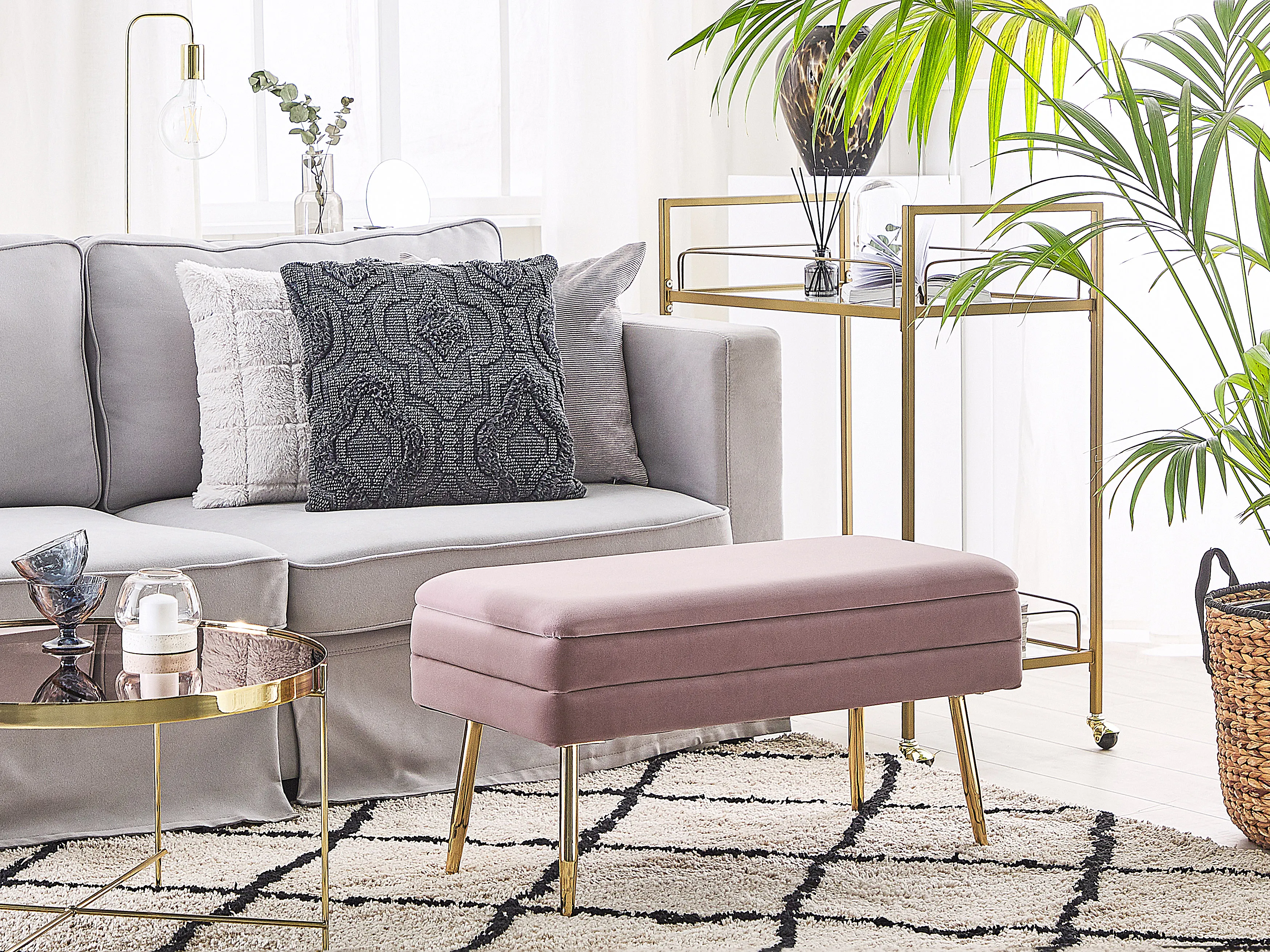 Upholstered Storage Bench DURHAM Velvet Pink