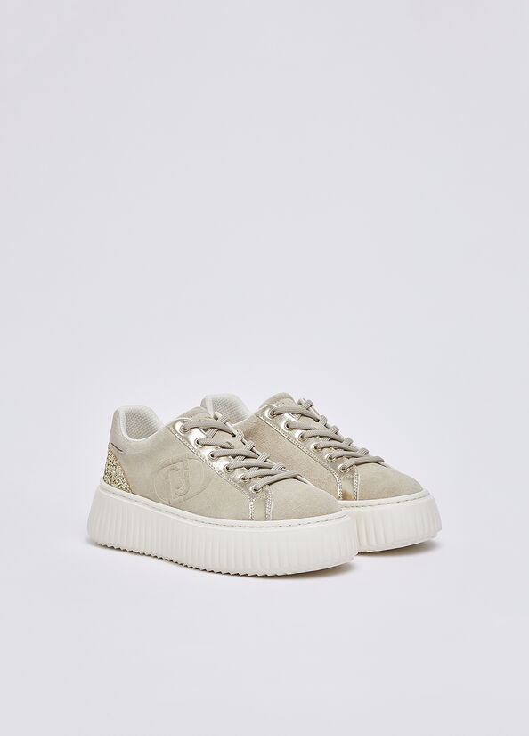 Sneakers in suede con maxi logo