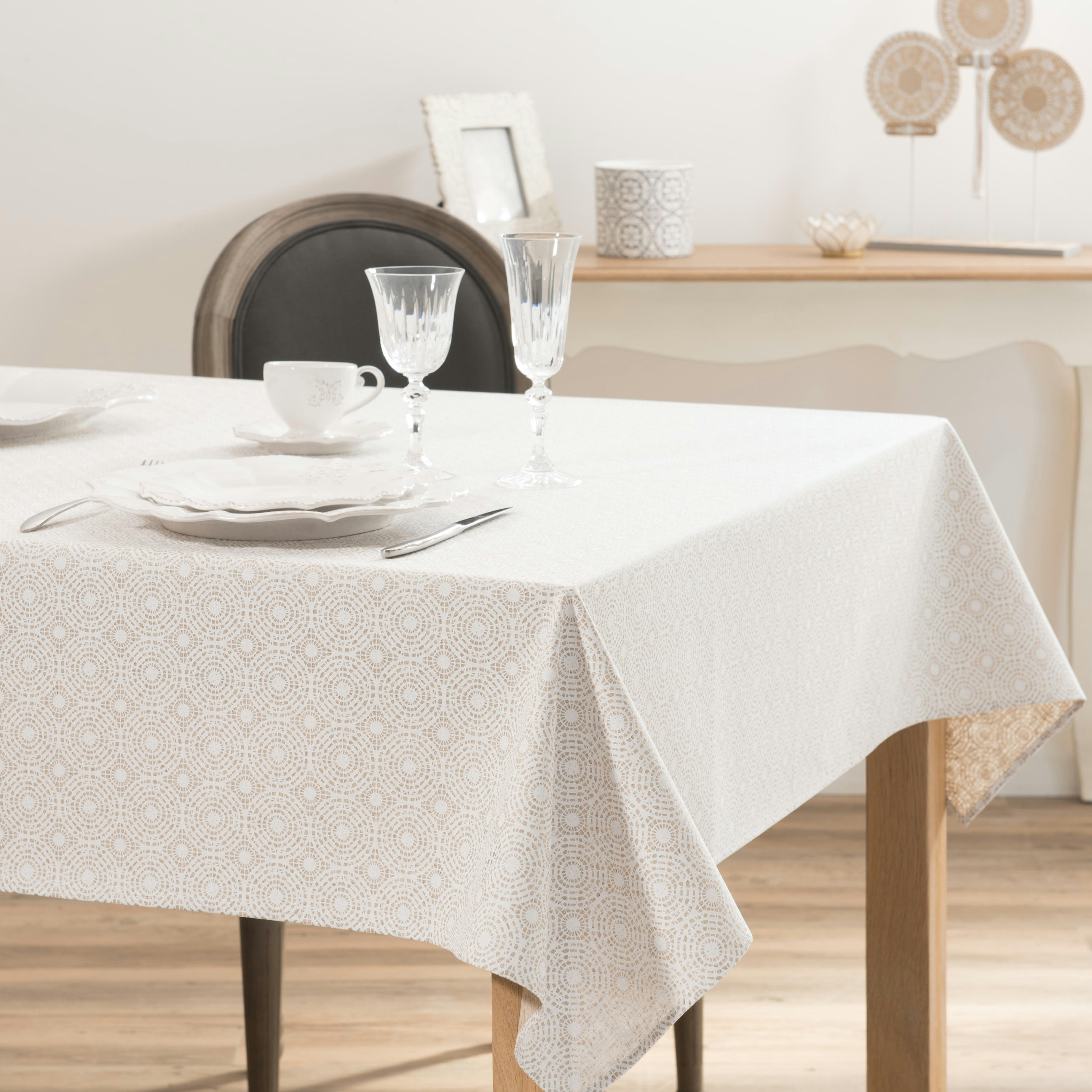 - Nappe enduite imprimée blanche et beige 140x250