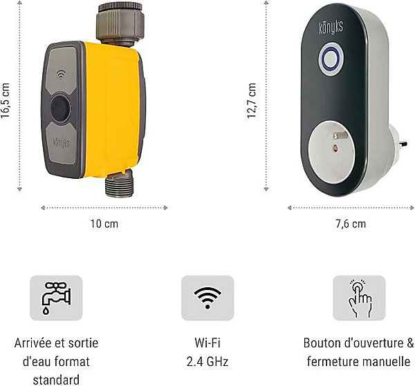 Kit d Arrosage ConnectéRobinet avec Hub Longue PortéeContrôle via App, AlexaGoogle HomeJaune/Gris