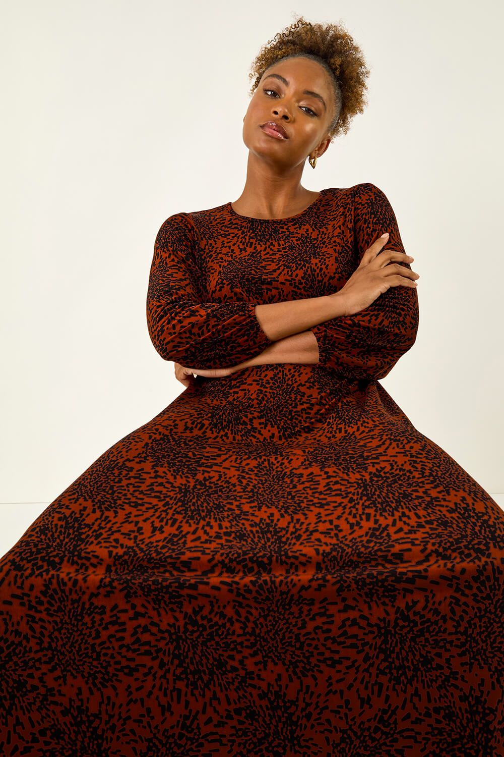 Roman Speckled A-Line Stretch Midi Dress