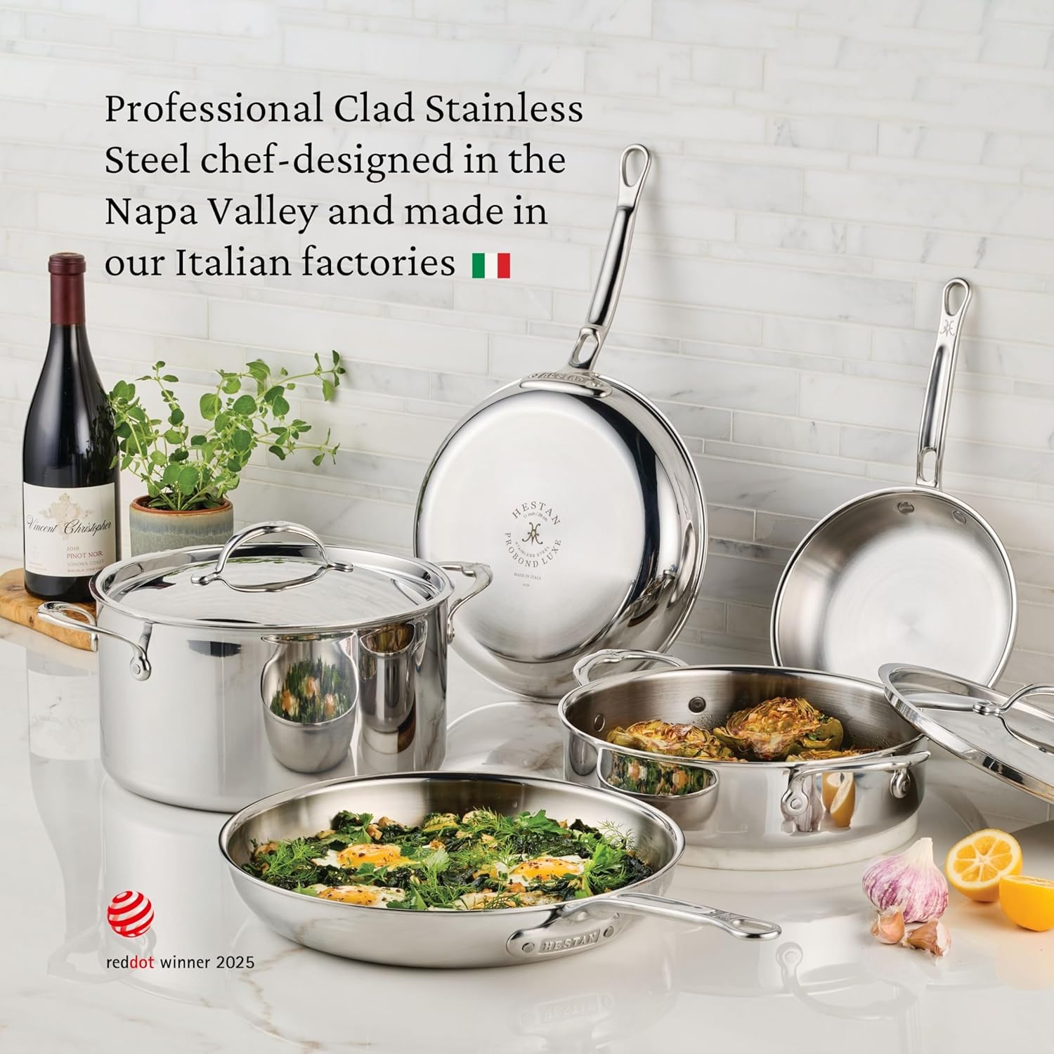 Hestan ProBond Luxe 3-Piece Skillet Set (8.5, 11 & 12.5 Inch) Professional Clad Stainless Steel, ProCore Tri-Ply Clad Construction, Polished Exterior, Induction & Oven Safe