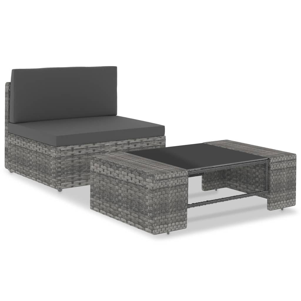 VidaXL 2-cz. zestaw wypoczynkowy do ogrodu, rattan PE, szary