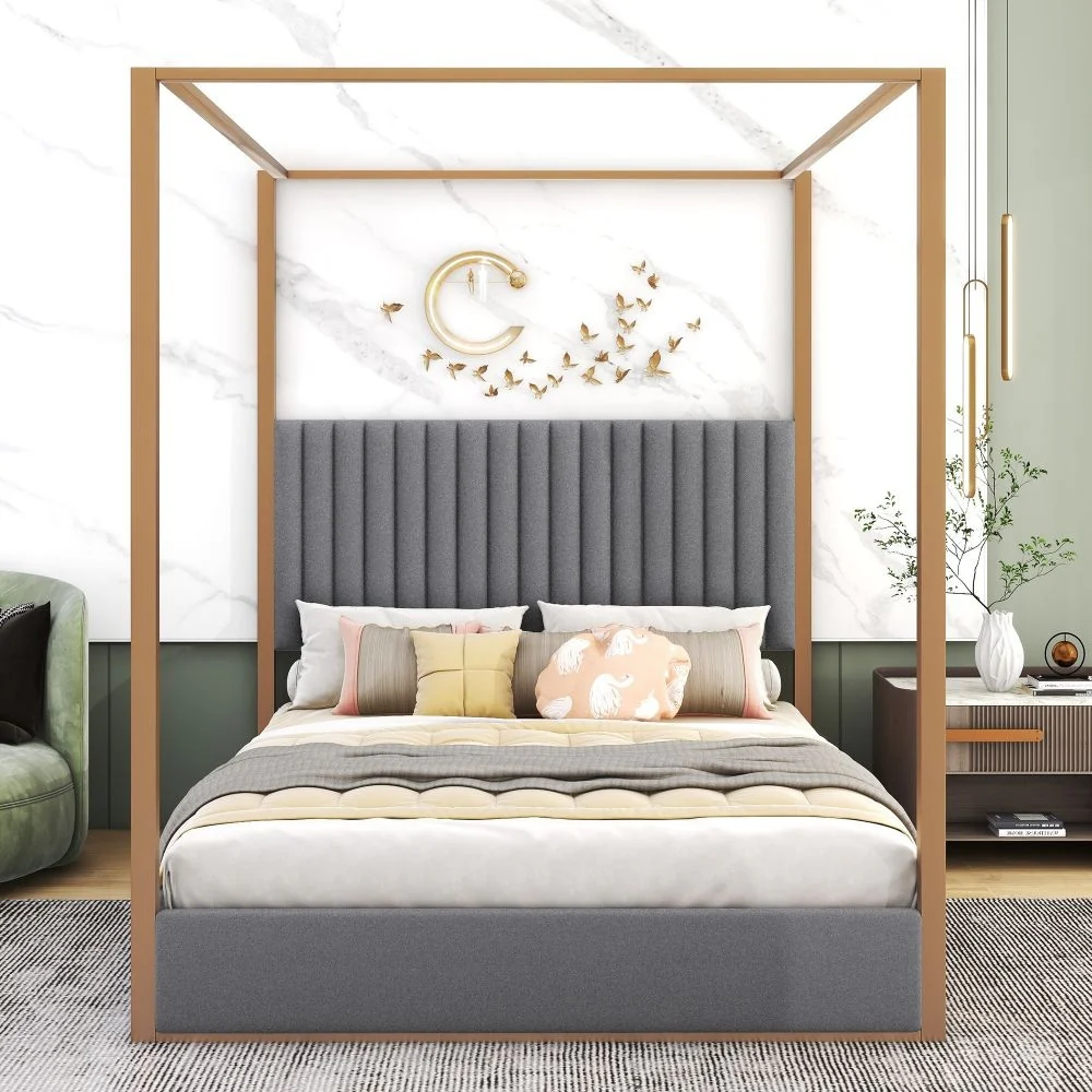 Queen Size Upholstery Canopy Platform Bed