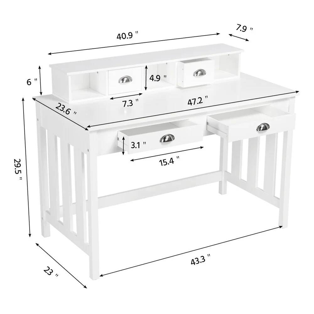 Yaheetech Writing Computer Desk, Modern Work Station with Removable Floating Organizer, 4 Drawers, Pine Wood Legs