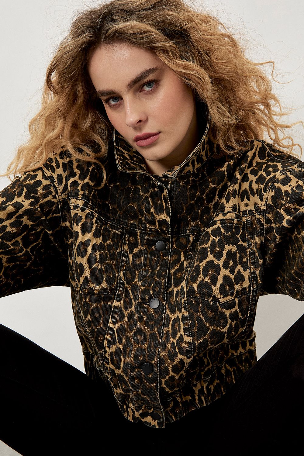 Apricot Leopard Print Denim Crop Jacket