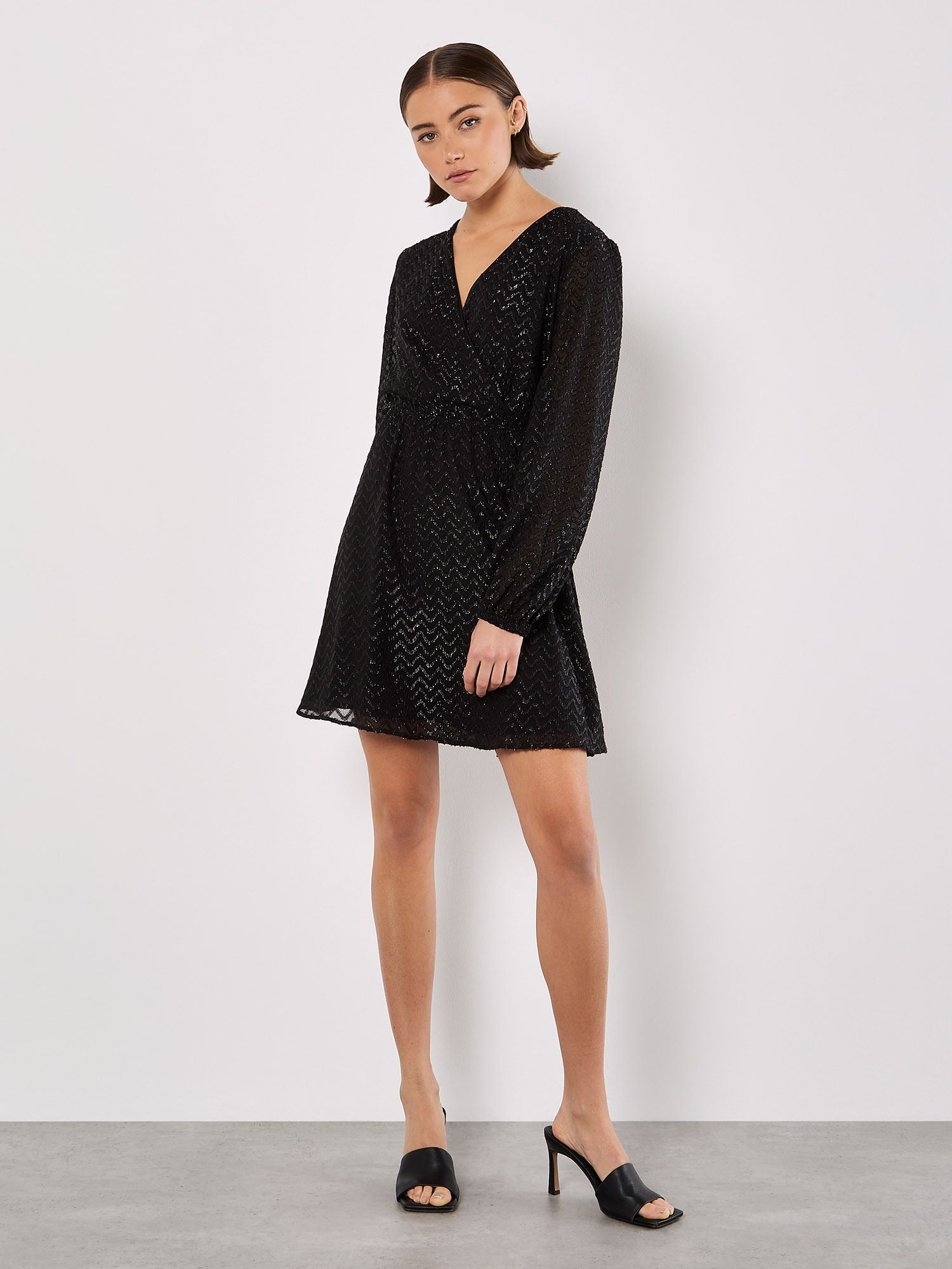 Apricot Chevron Shimmer Wrap Mini Dress