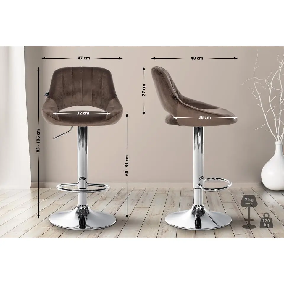 CLP Set van 2 Barkruk Milet chroom Frame - Fluweel - bruin