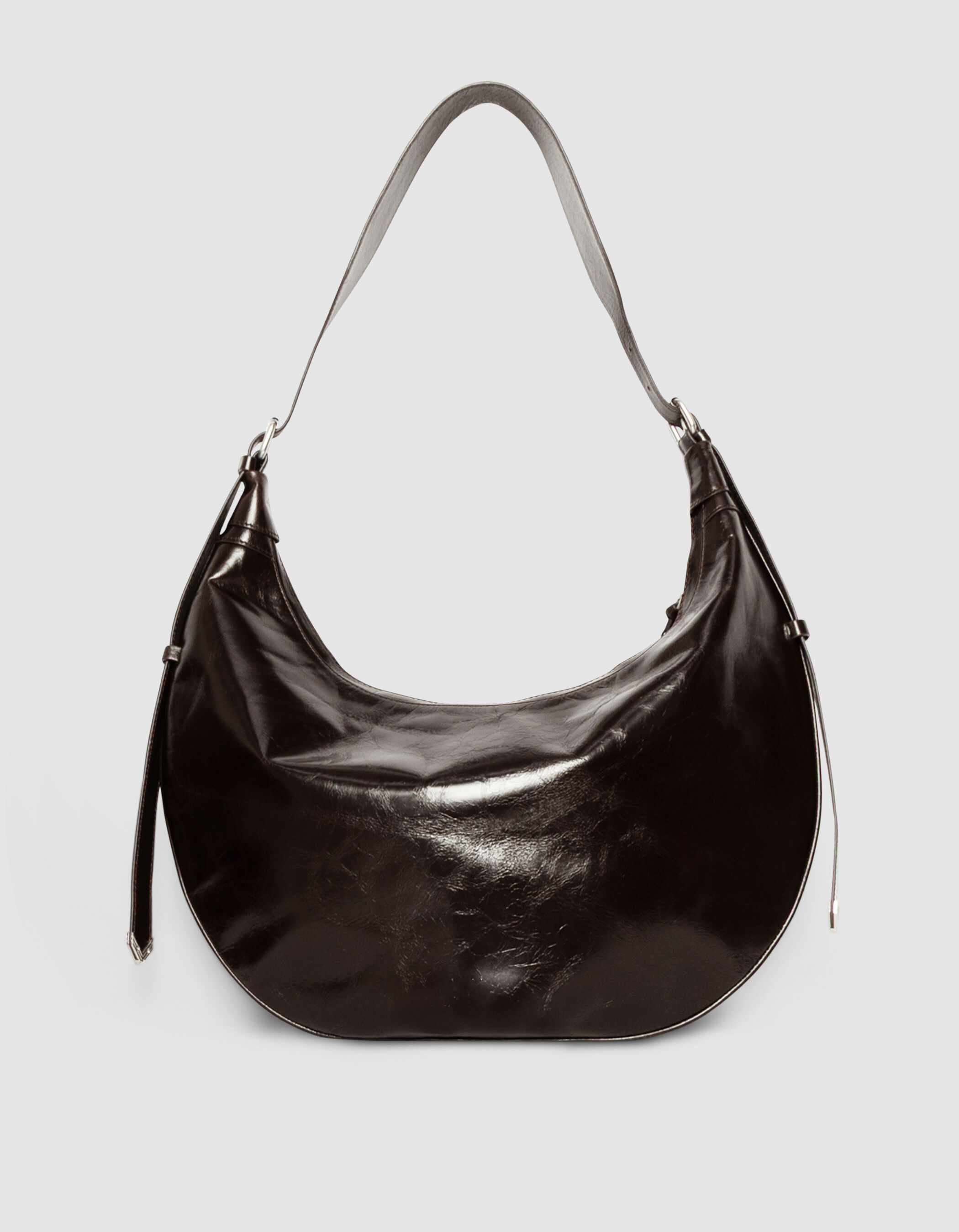 Sac demi-lune marron cuir glacé Allane Femme