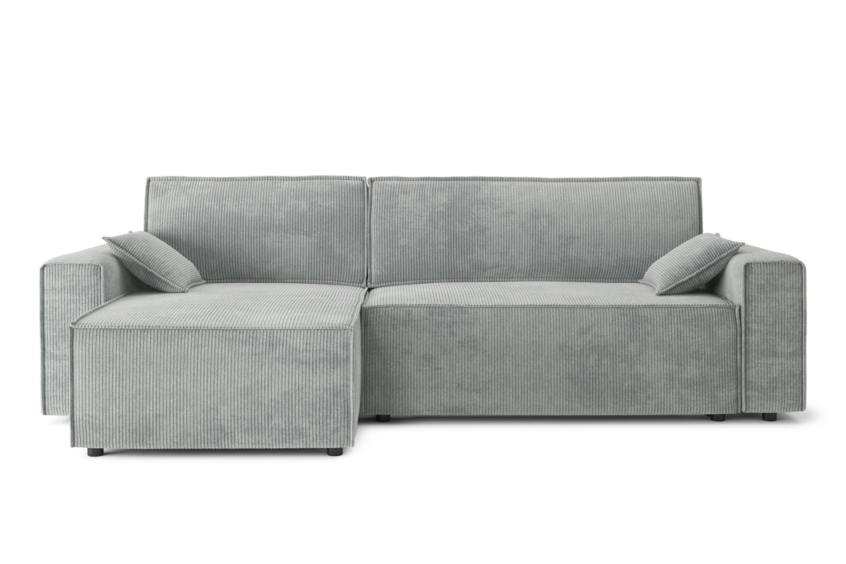 MARIUS - Canapé d'angle convertible en velours côtelé 4 places gris